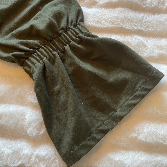 Zara Trafaluc olive green mini dress with tie wrap waist and bell sleeves - Picture 8 of 9